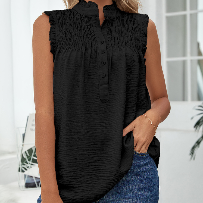 Semi Casual Sleeveless Meridian Collar Button Blouse