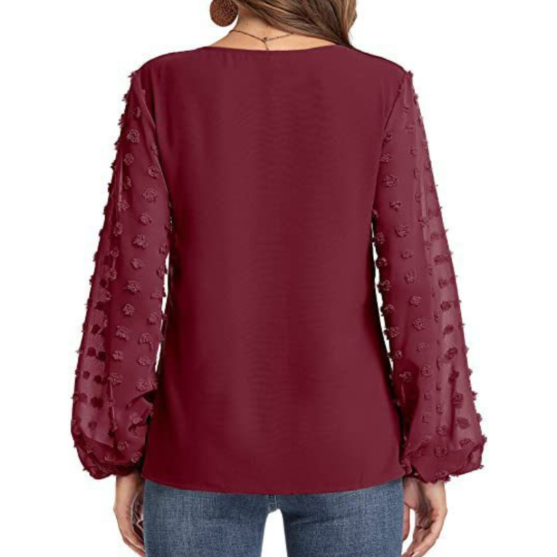 Semi Formal V Neck Textured Sleeves Blouse