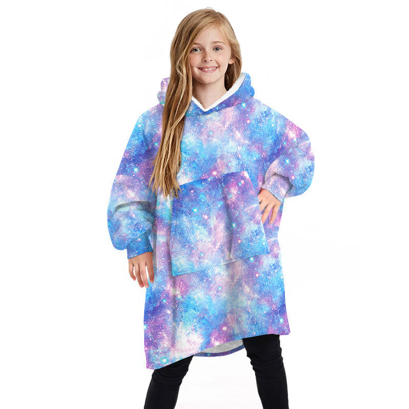 Winter Double Sided Blanket Hoodie For Kids