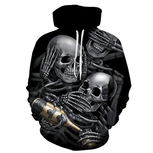 Klassischer 3D-Hoodie mit Totenkopf-Print