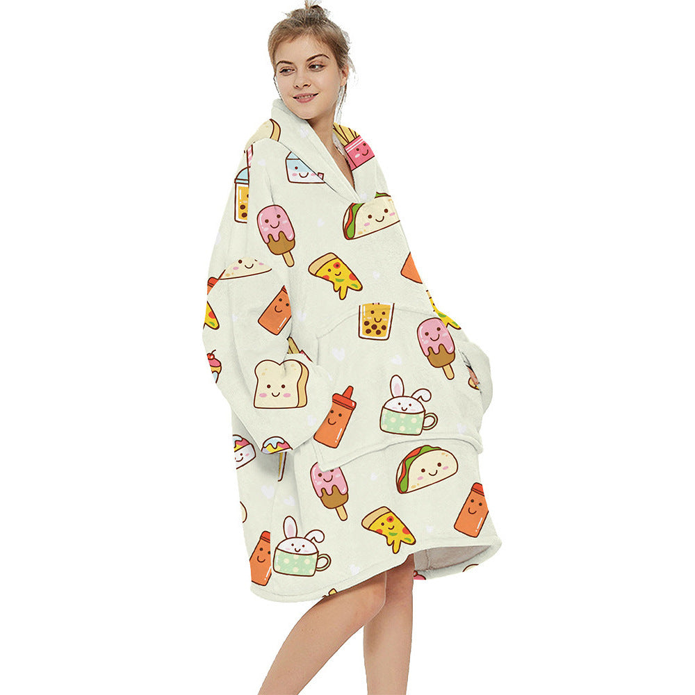 Multi Printed Cozy Thickened Blanket Hoodie