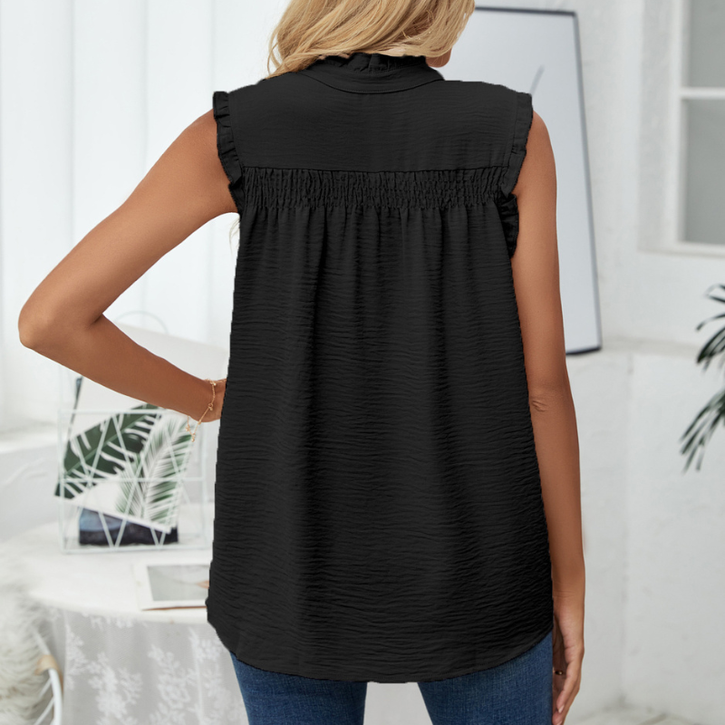 Semi Casual Sleeveless Meridian Collar Button Blouse