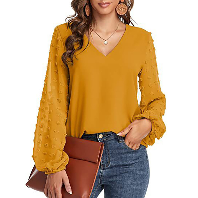 Semi Formal V Neck Textured Sleeves Blouse