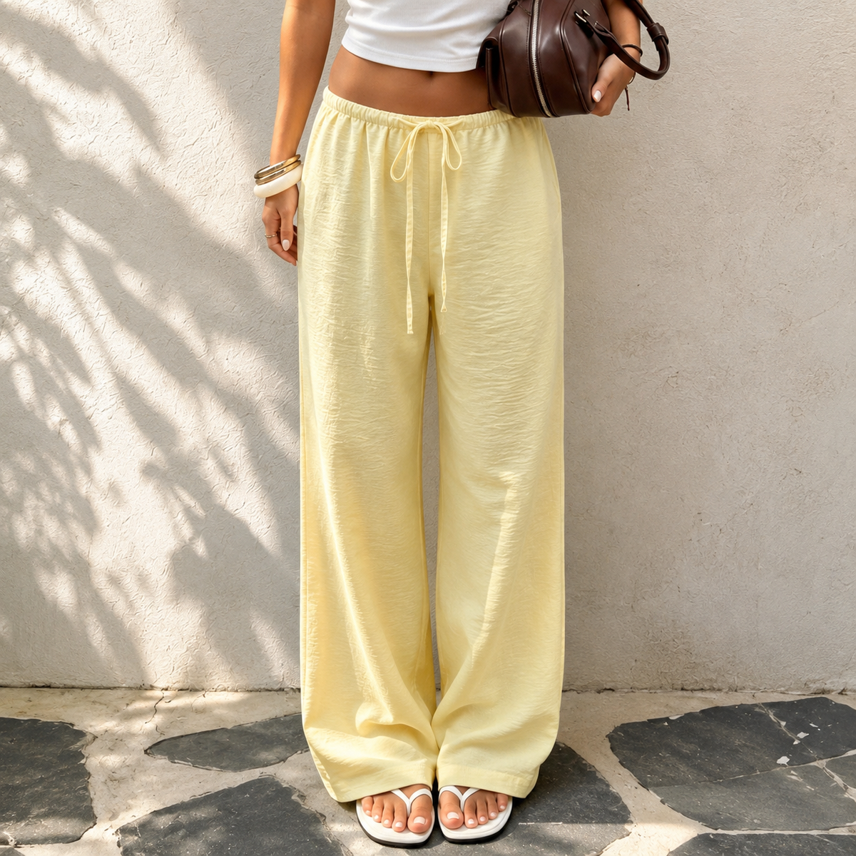 Linen Style High Rise Casual Everyday Vacation Pants For Women