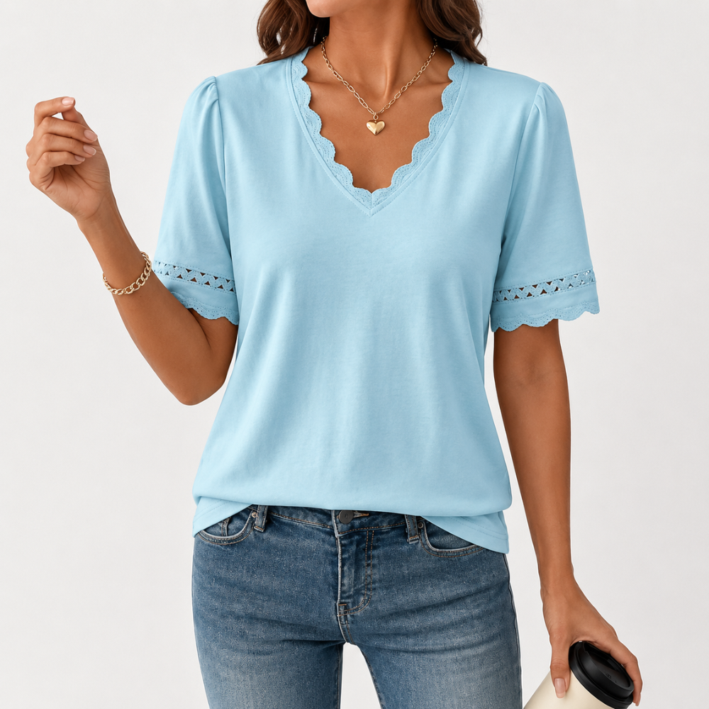 Short Sleeve Eyelet Embroidered Top For Women