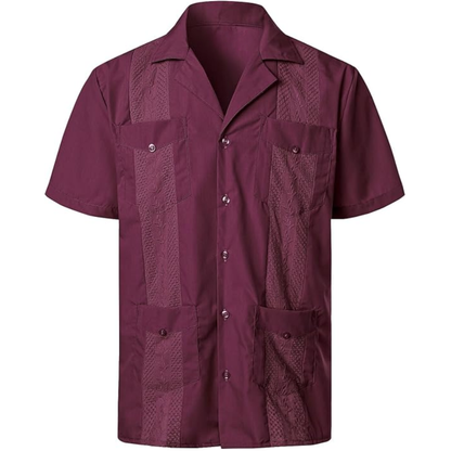 Short Sleeve Cuban Guayabera Button Down Shirt For Men