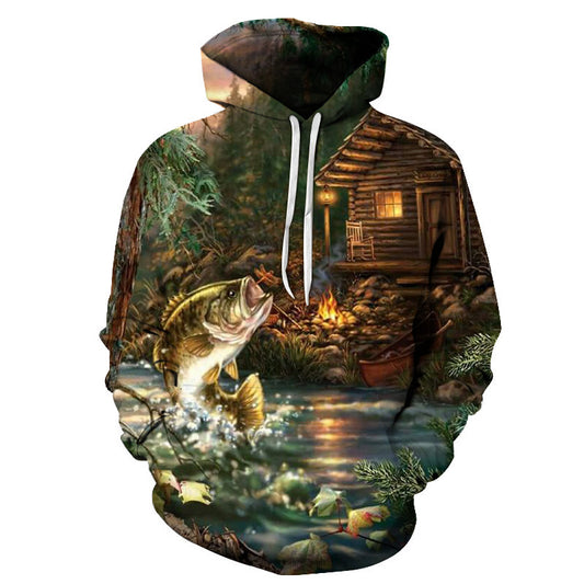 Klassische digital bedruckte Hoodie-Kollektion mit Fischmotiv