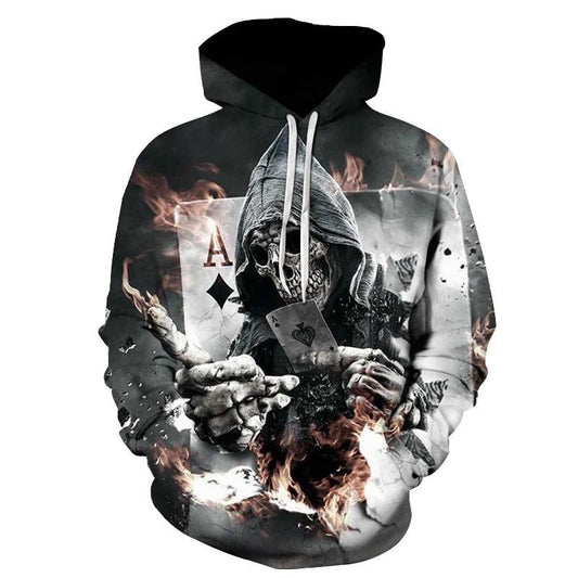 3D-gedruckter Totenkopf-Poker-Klassiker-Hoodie