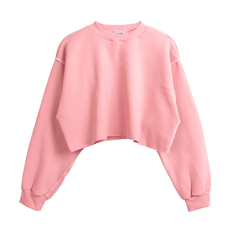 Fleece Lined Long Sleeve Short Cropped Sweatshirt