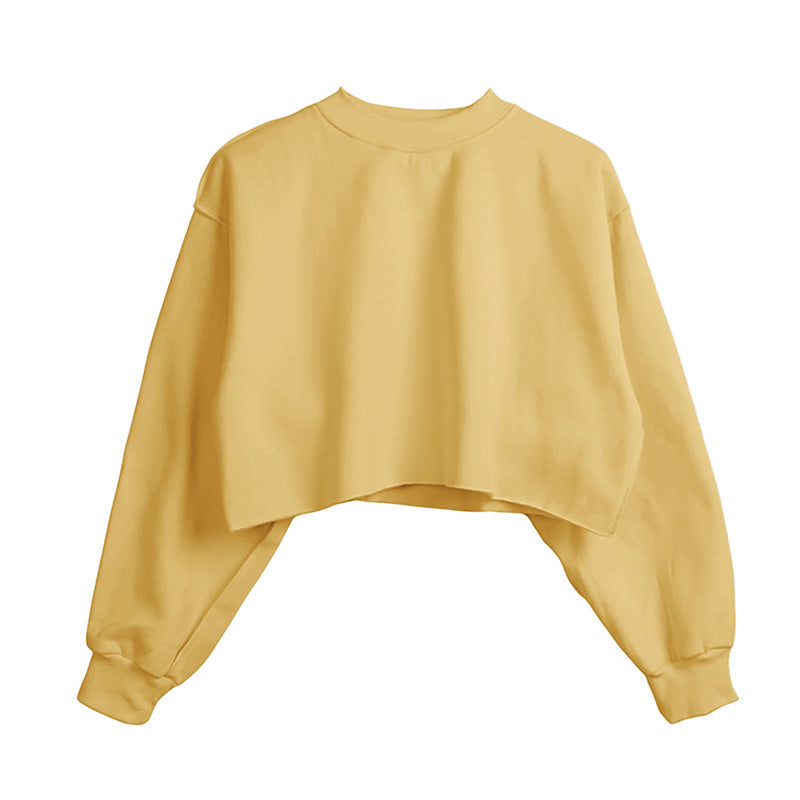 Fleece Lined Long Sleeve Short Cropped Sweatshirt