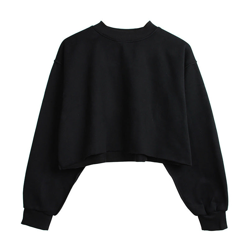 Fleece Lined Long Sleeve Short Cropped Sweatshirt