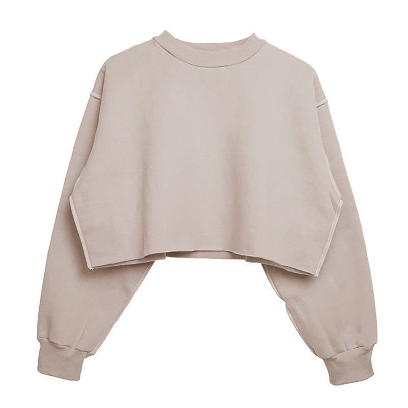 Fleece Lined Long Sleeve Short Cropped Sweatshirt