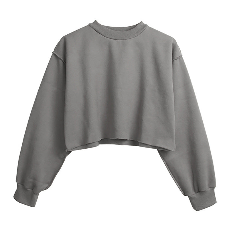 Fleece Lined Long Sleeve Short Cropped Sweatshirt