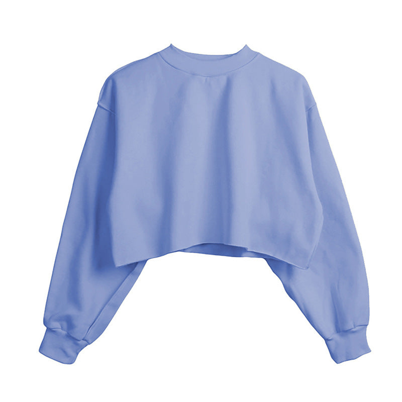 Fleece Lined Long Sleeve Short Cropped Sweatshirt