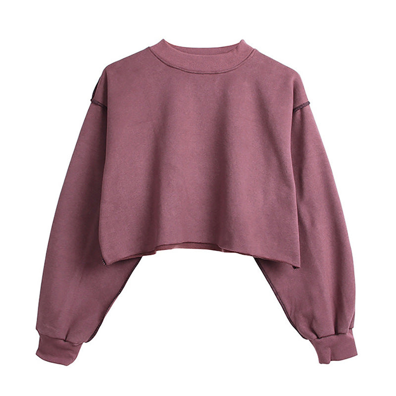 Fleece Lined Long Sleeve Short Cropped Sweatshirt