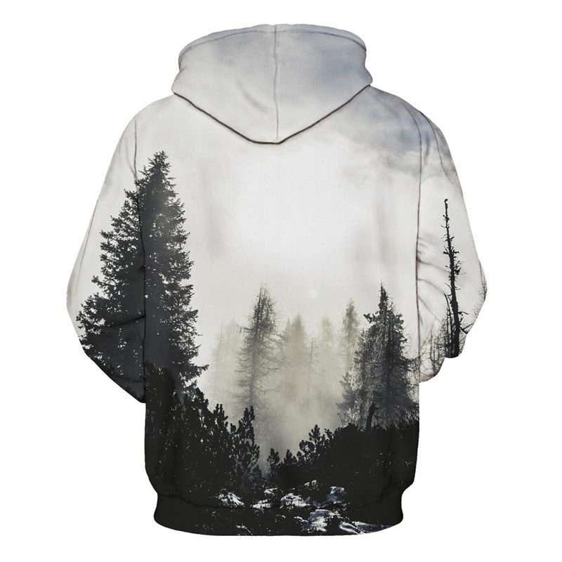 Lässiger Winterwald-Kapuzenpullover mit 3D-Druck