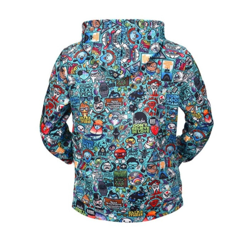 Multi Stickers Printed 3D Stylish Hoodie