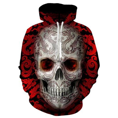 Stylischer 3D-Hoodie mit Totenkopf-Aufdruck