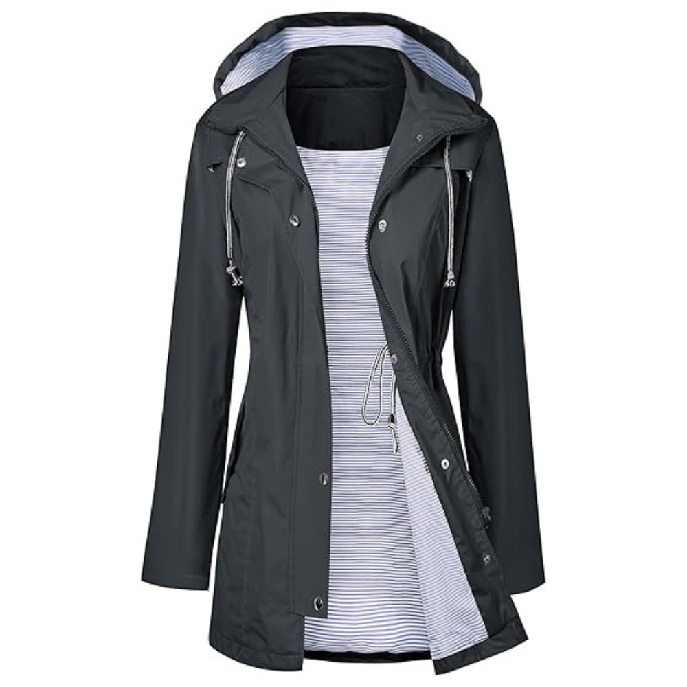 Waterproof Long Hooded Trench Coat Lined Windbreaker Travel Jacket
