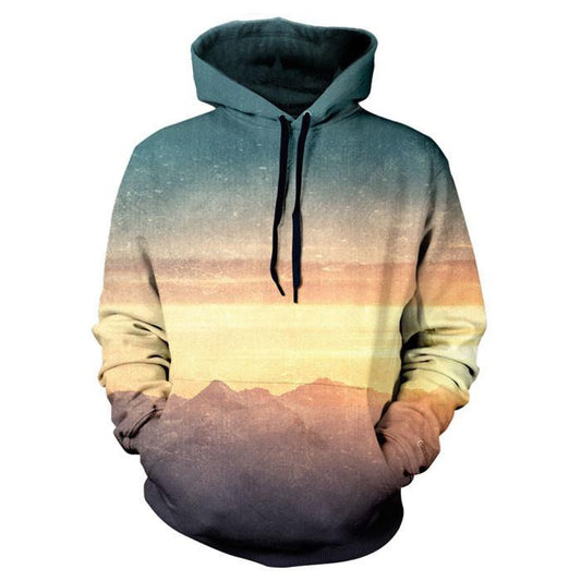 3D-Hoodie mit Wave Mountain Landscape-Aufdruck