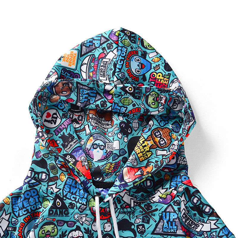 Multi Stickers Printed 3D Stylish Hoodie