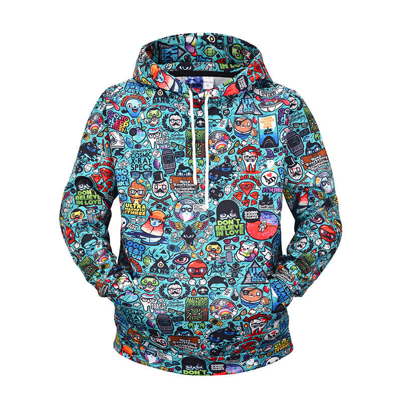 Multi Stickers Printed 3D Stylish Hoodie