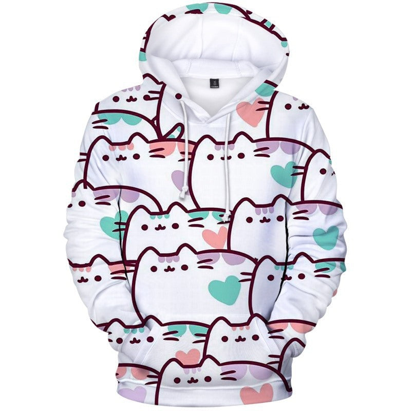 Fleece Pusheen Cat Printed Casual Hoodie