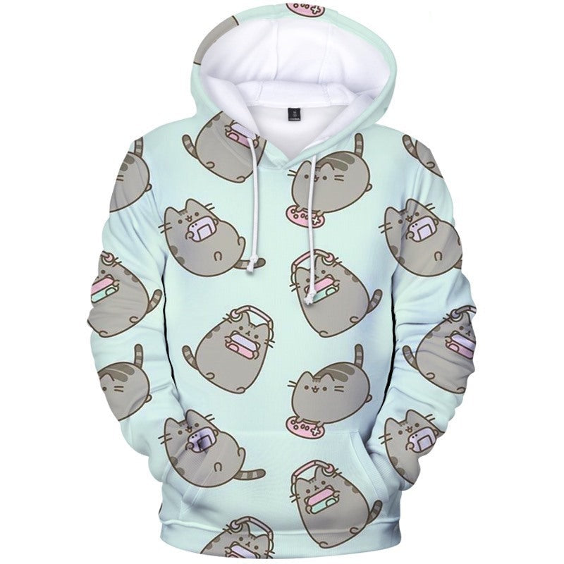 Fleece Pusheen Cat Printed Casual Hoodie