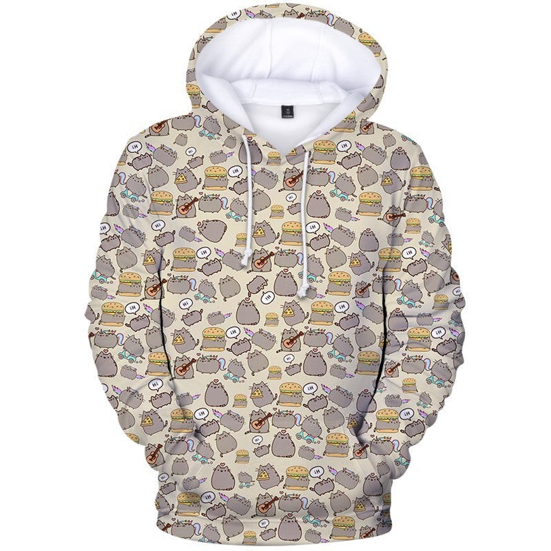 Fleece Pusheen Cat Printed Casual Hoodie