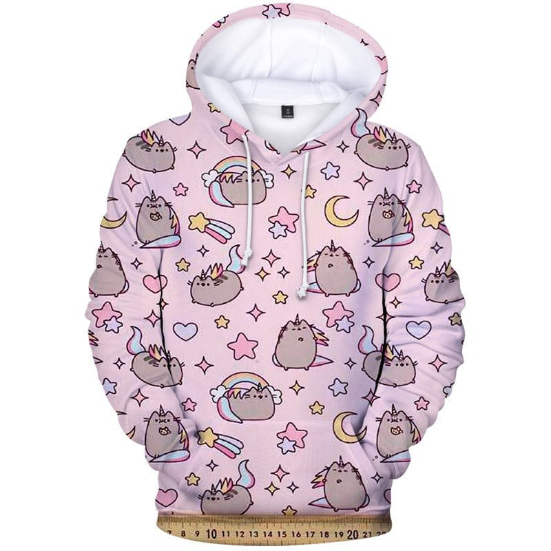 Fleece Pusheen Cat Printed Casual Hoodie