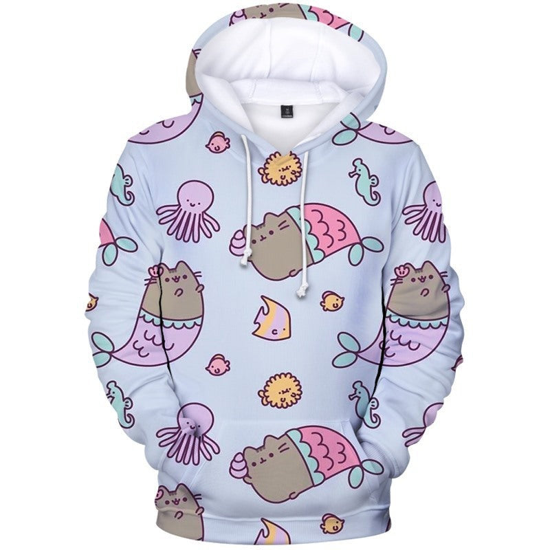 Fleece Pusheen Cat Printed Casual Hoodie