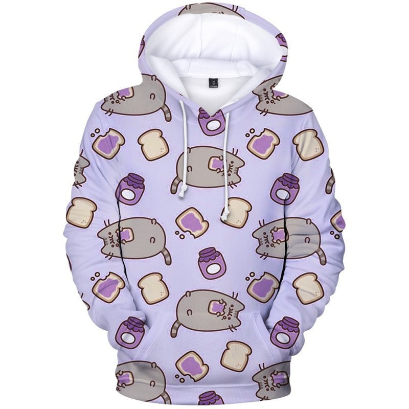 Fleece Pusheen Cat Printed Casual Hoodie