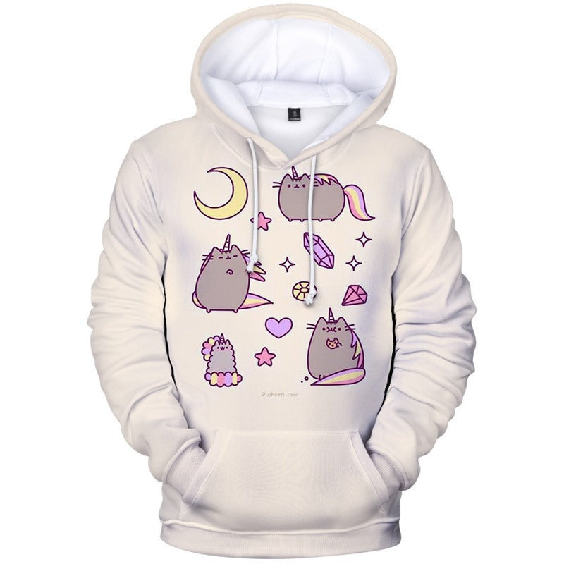 Fleece Pusheen Cat Printed Casual Hoodie