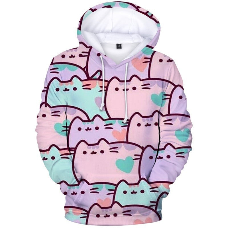 Fleece Pusheen Cat Printed Casual Hoodie