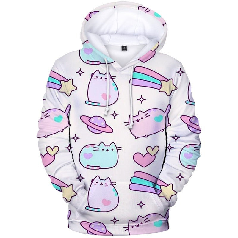 Lässiger Kapuzenpullover aus Fleece mit Pusheen-Katzen-Print