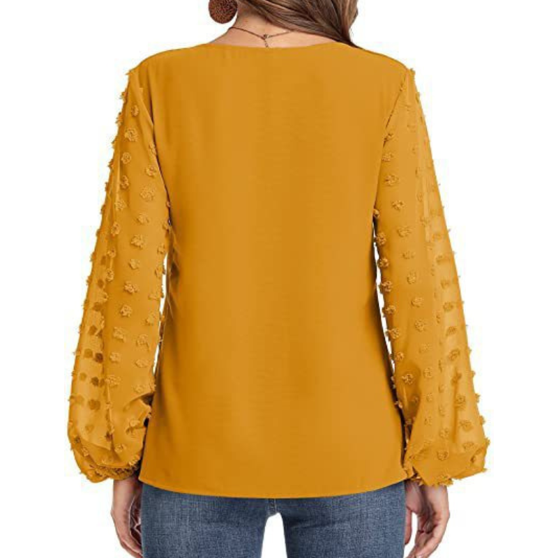 Semi Formal V Neck Textured Sleeves Blouse