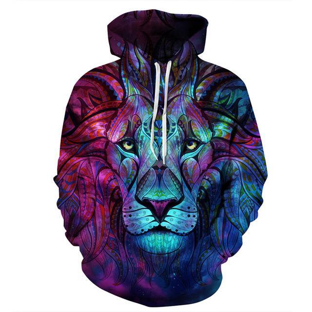 Sweat à capuche 3D imprimé lion multicolore