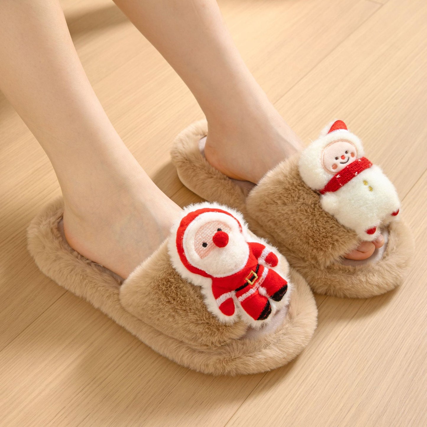 Christmas Santa Claus Printed Fluffy Slippers