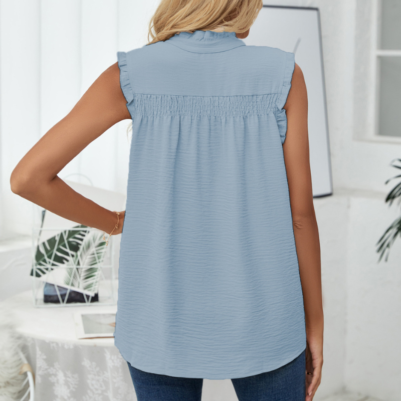 Semi Casual Sleeveless Meridian Collar Button Blouse