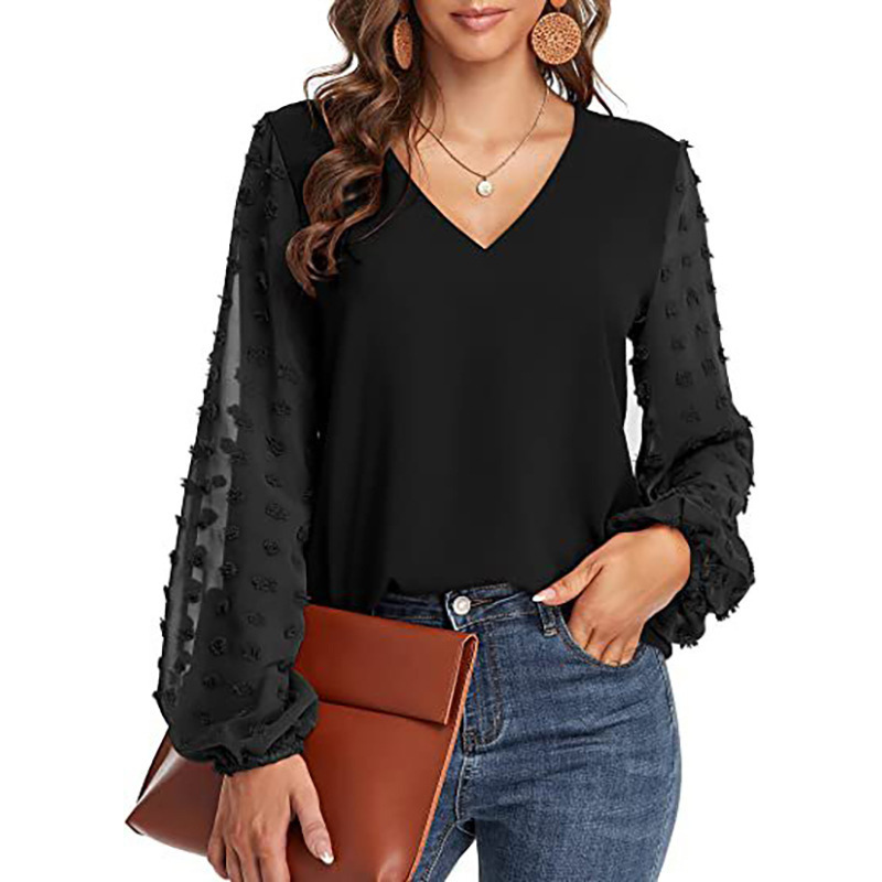 Semi Formal V Neck Textured Sleeves Blouse