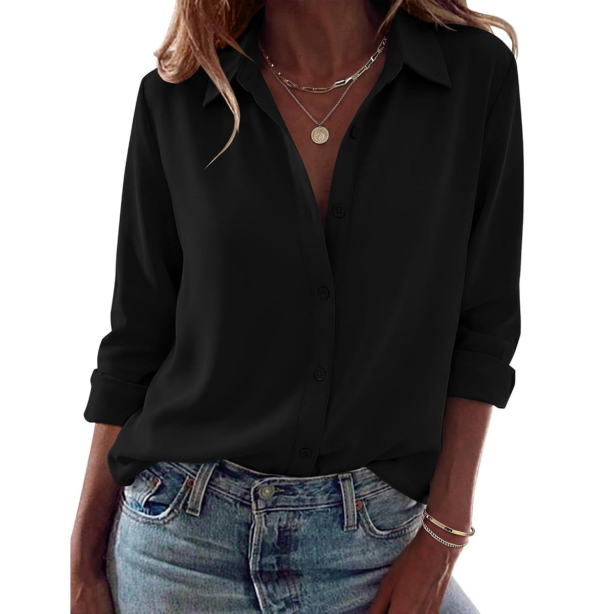 Casual Long Sleeve Button Down Shirt For Women