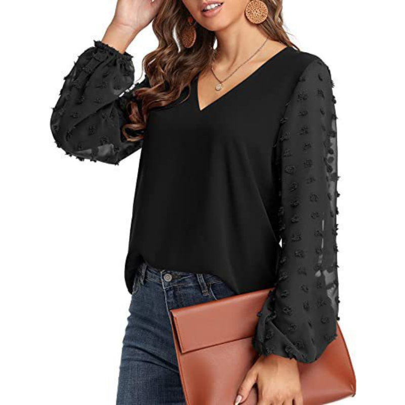 Semi Formal V Neck Textured Sleeves Blouse