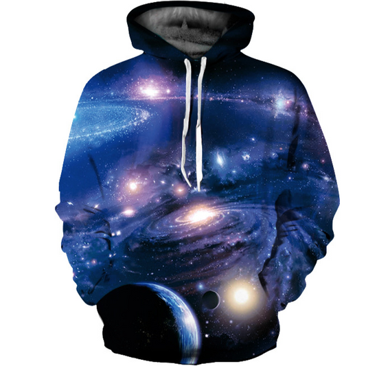 Sweat à capuche 3D imprimé galaxie et planète profonde