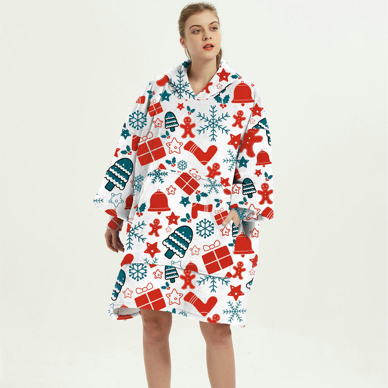 Cozy Oversized Printed Fleece Blanket Hoodie