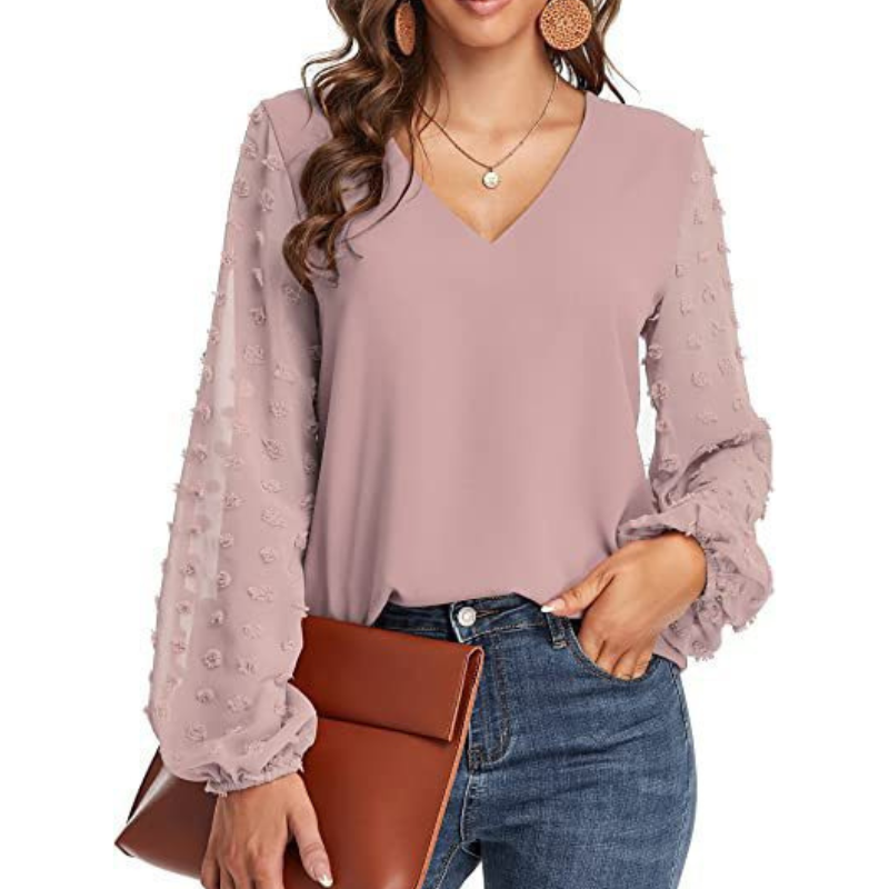 Semi Formal V Neck Textured Sleeves Blouse