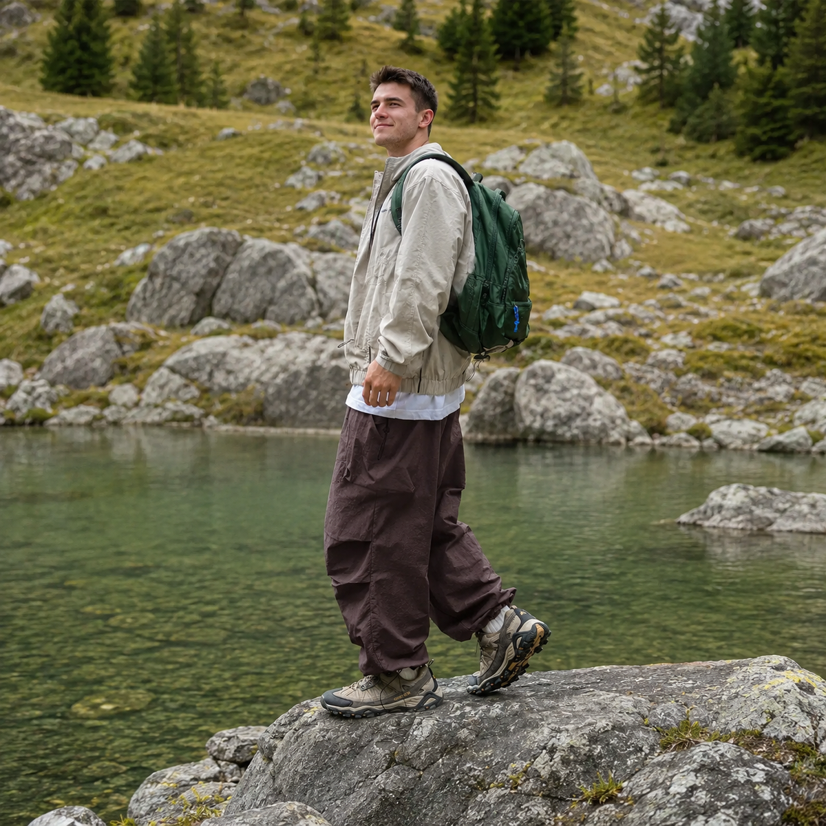 Lightweight Baggy Cargo Parachute Pants With Elastic Waist