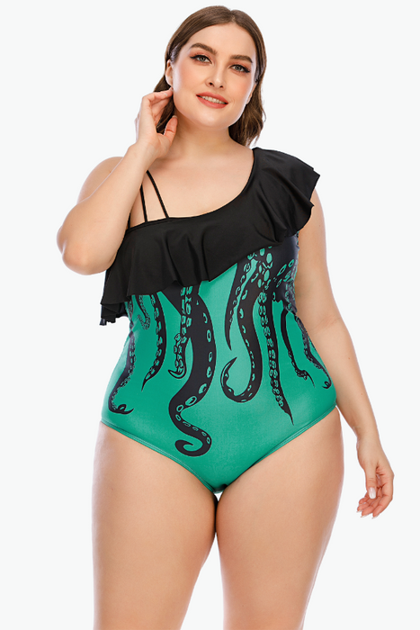 Stunning Green Octopus Plus Size One Piece Swimsuit