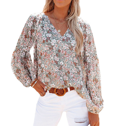Chemise boutonnée à manches lanternes et imprimé floral
