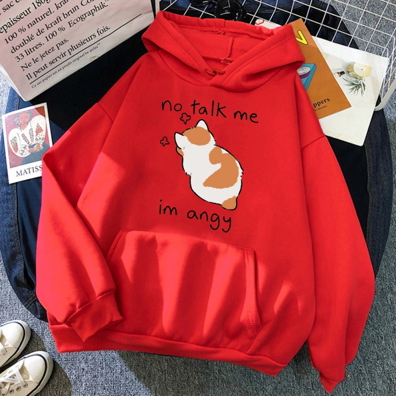 No Talk Me Im Angry Cat Printed Hoodie
