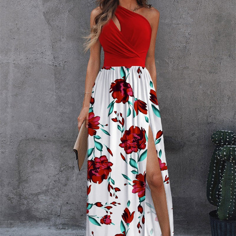 Robe longue d'été à imprimé roses sur un côté